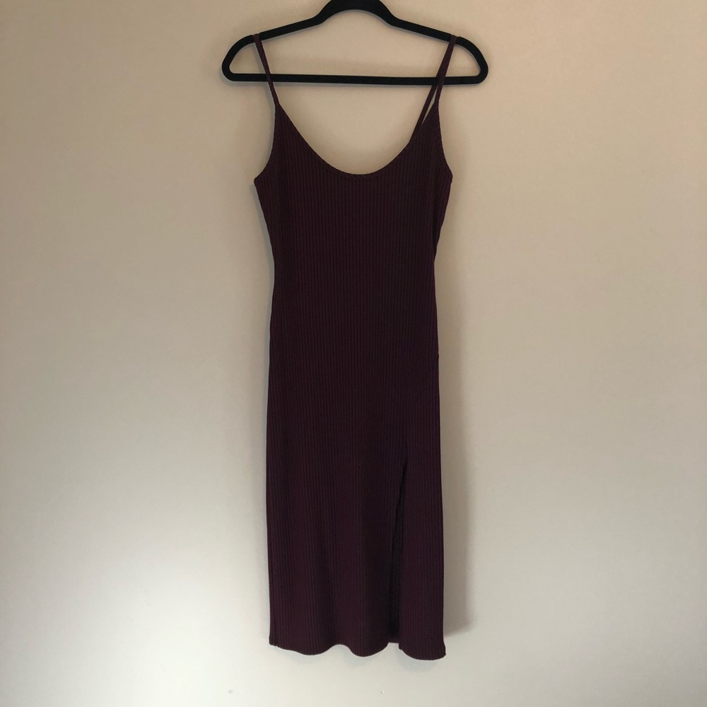 Burgundy and black body-con slip dress